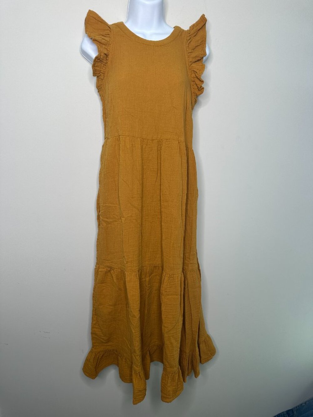 Universal Thread Flutter Sleeveless Tiered Dress Mustard Yellow Women's XS